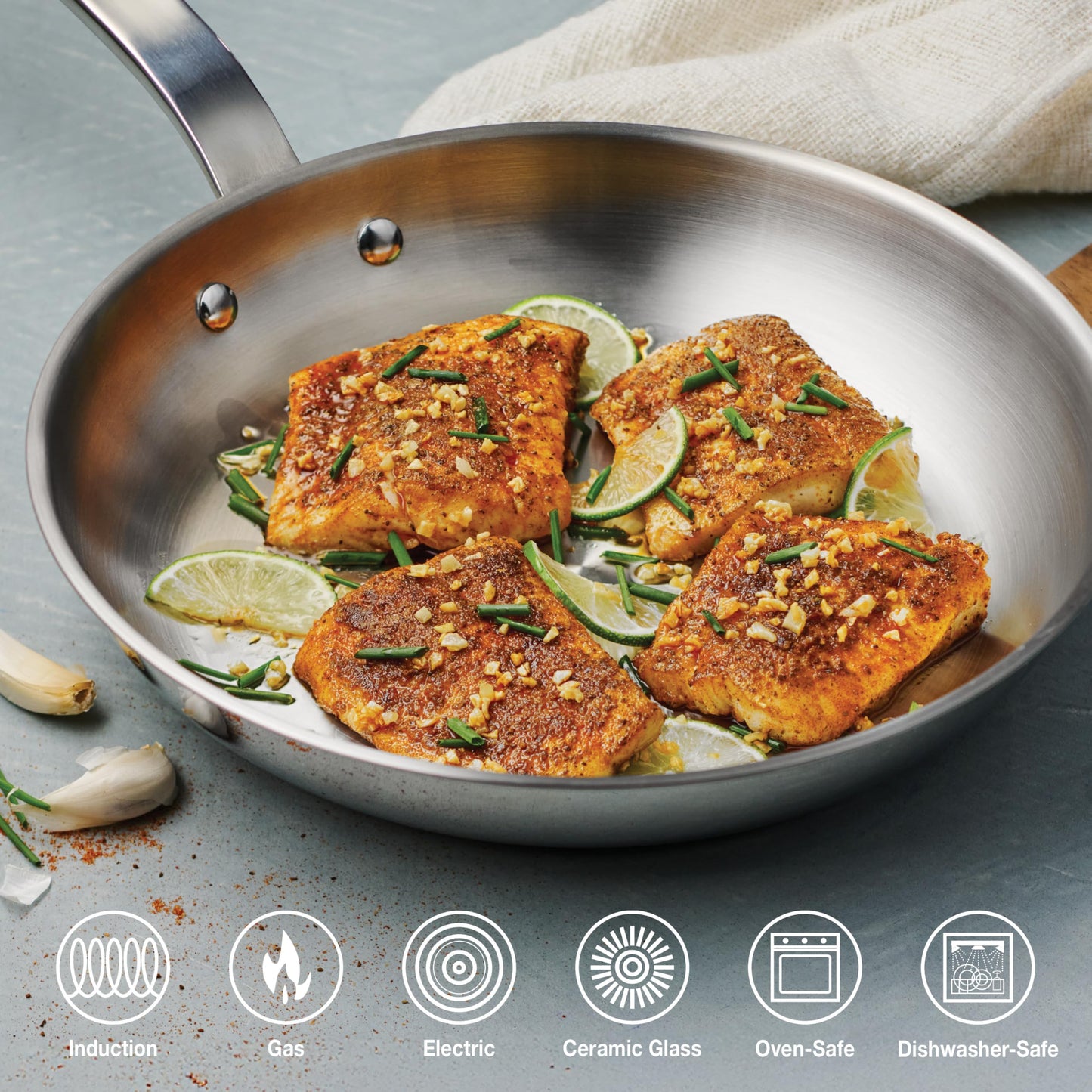 Tramontina Tempo Tri-Ply Base Stainless Steel 10-Inch Frying Pan, Induction-Ready Skillet, Oven-Safe, Dishwasher-Safe