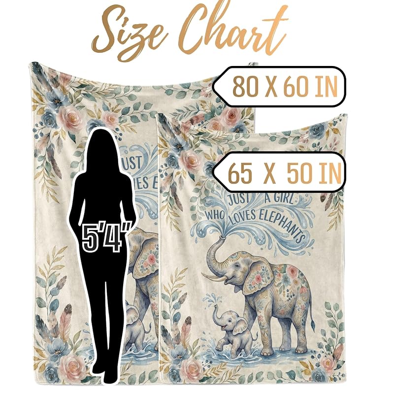 60x80 Inch Elephant Floral Throw Blanket - Soft Flannel Blanket for Women