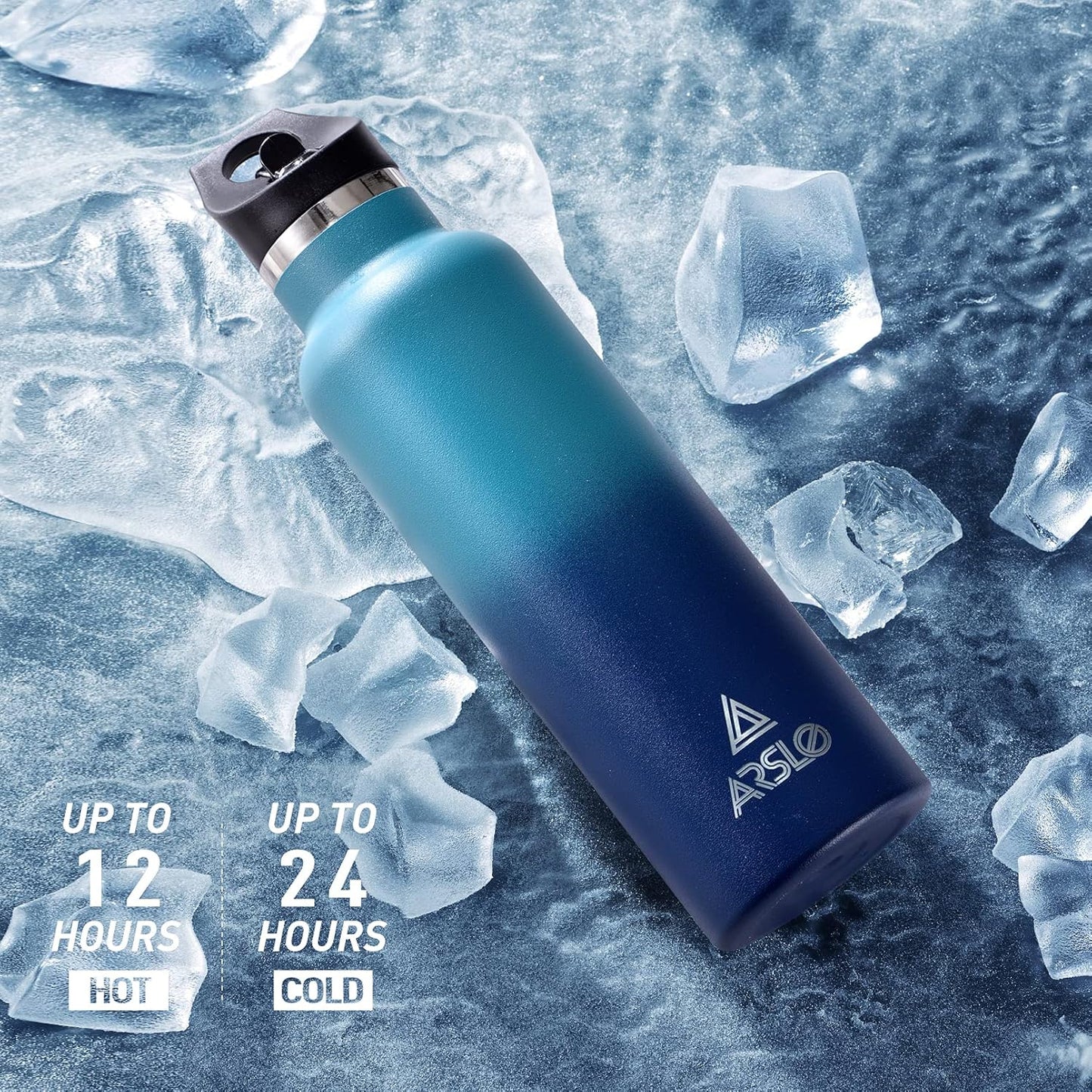 Stainless Steel Double Wall Water Bottle - Vacuum Insulated, Keeps Drinks Cold for 24H | Straw Lid, Perfect for Hiking & Sports