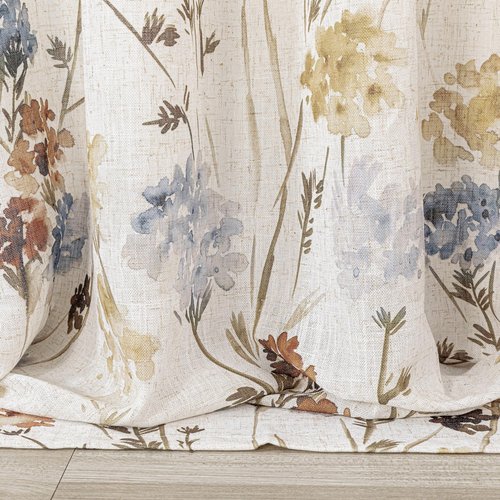 MYSKY HOME Floral Linen Curtains 84 inch Length 2 Panels Set Spring Flower Patterned Semi Sheer Light Filtering Privacy Farmhouse Grommet Drapes for Living/Dining Room, Yellow, W52 x L84, Pack-2