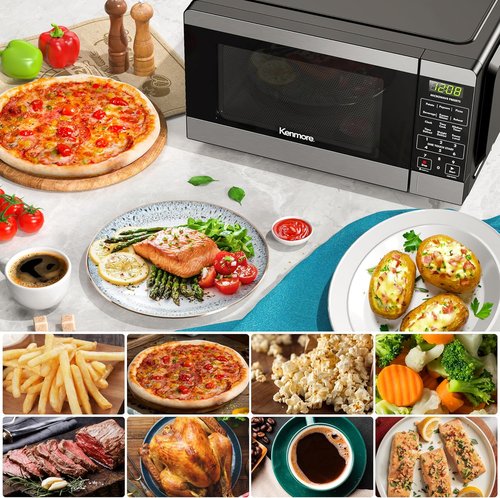 Kenmore Countertop Microwave - 900 Watt, .9 Cu Ft, Stainless Steel | 6 Auto-Preset Menus & Child Lock
