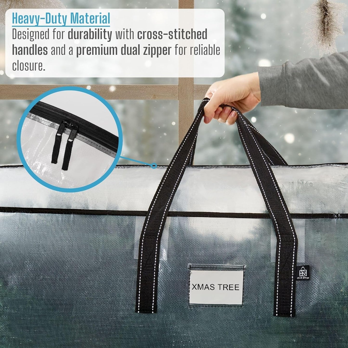 VENO Clear Christmas Tree Storage Bags - Heavy Duty 9 Ft Capacity with Zipper & Durable Handles | 2 Pack