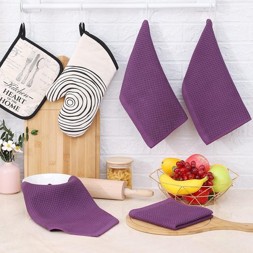 Homaxy 100% Cotton Waffle Weave Dish Cloths - Ultra Soft & Absorbent Quick-Drying Towels | 12x12 Inches, 6-Pack, Purple