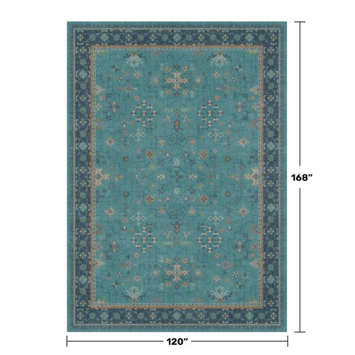 Washable 10x14 Teal Boho Living Room Rug - Geometric Floral Design Area Rug for Dining Room, Non Slip Soft Carpet for Large Bedroom, Low Pile & Stain Resistant Mats