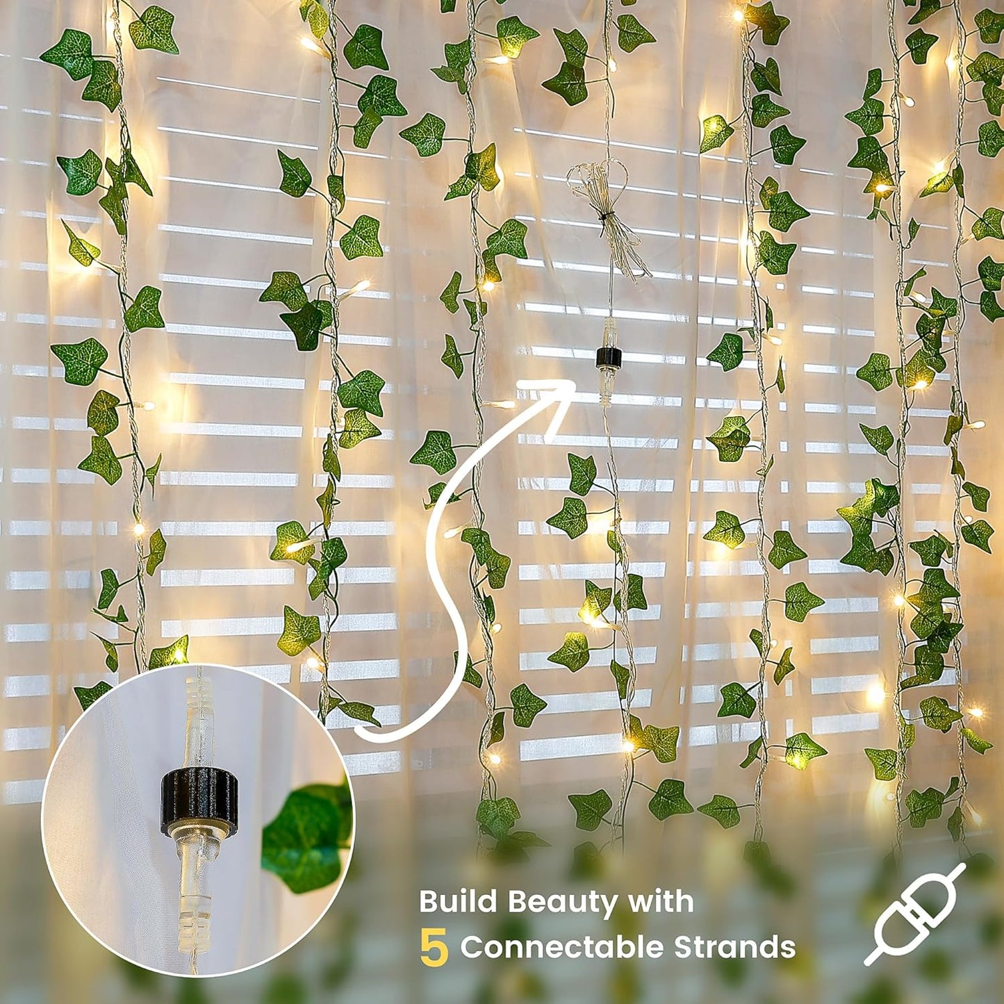 Skiennix Fairy Lights Vine - 23 FT Ivy Leaf String Lights with 73 LEDs - Warm White Indoor Decor