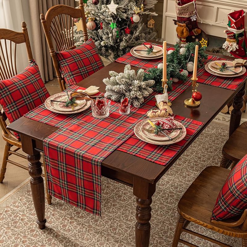Softalker Christmas Checkered Tartan Table Runner Red 13 x 90 Inch - Variation: Red Plaid+13 x 90"