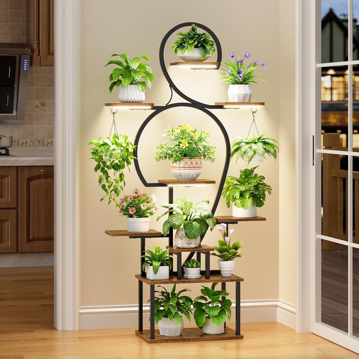 POZILAN Plant Stand Indoor with Grow Light - 9 Tiered 63" Tall Indoor Plant Shelf for Multiple Plants, Large Plant Shelf with Grow Light, Lighted Plant Stand for Indoor Plants