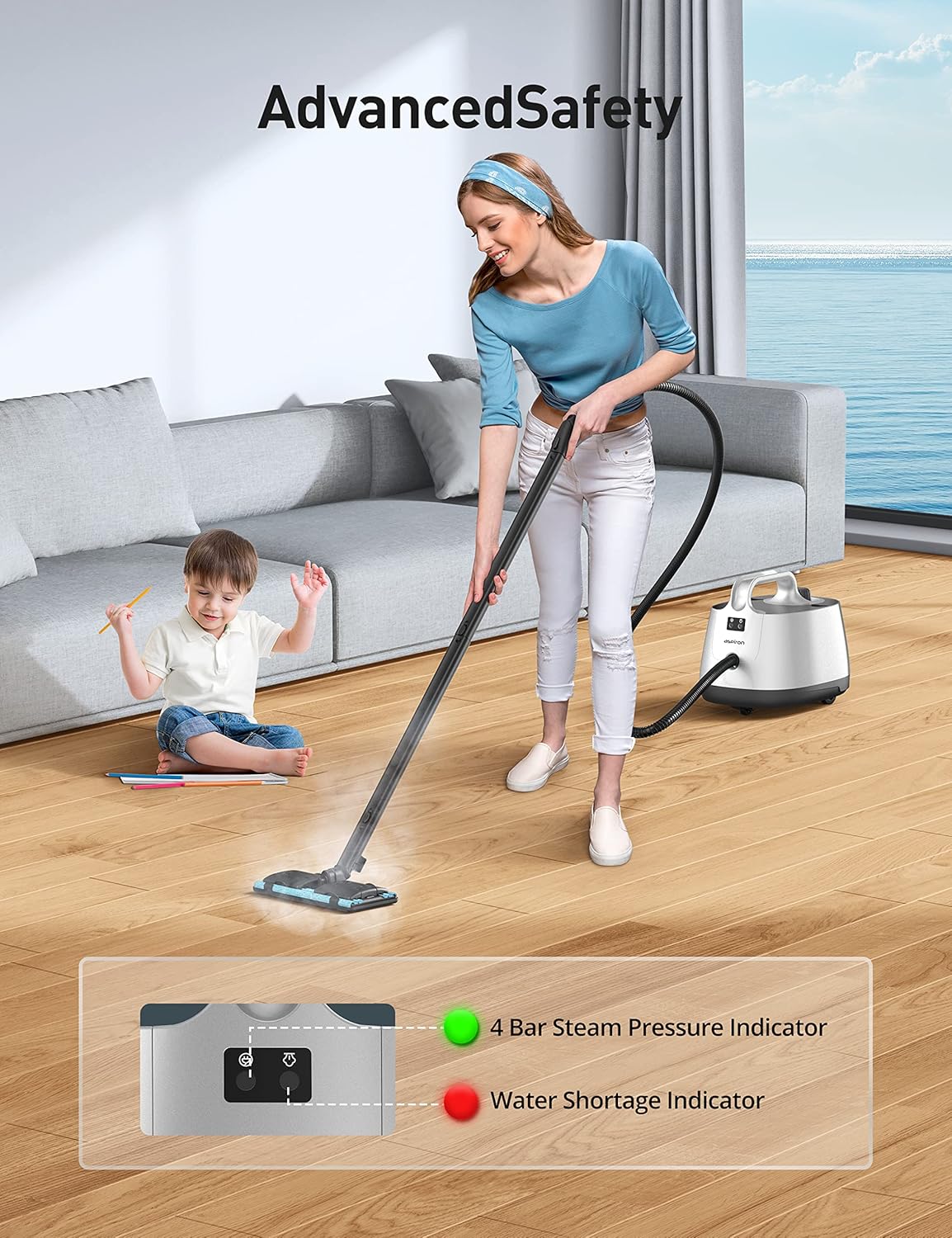 Steam Cleaner, 293°F 58 PSI Powerful Multipurpose Handheld Steam Mop for Home Use, 21 Attachments, 50Oz Capacity, Heavy Duty Steamer for Carpets, Floors, Cars, Tiles, Crack Cleaning, Platinum