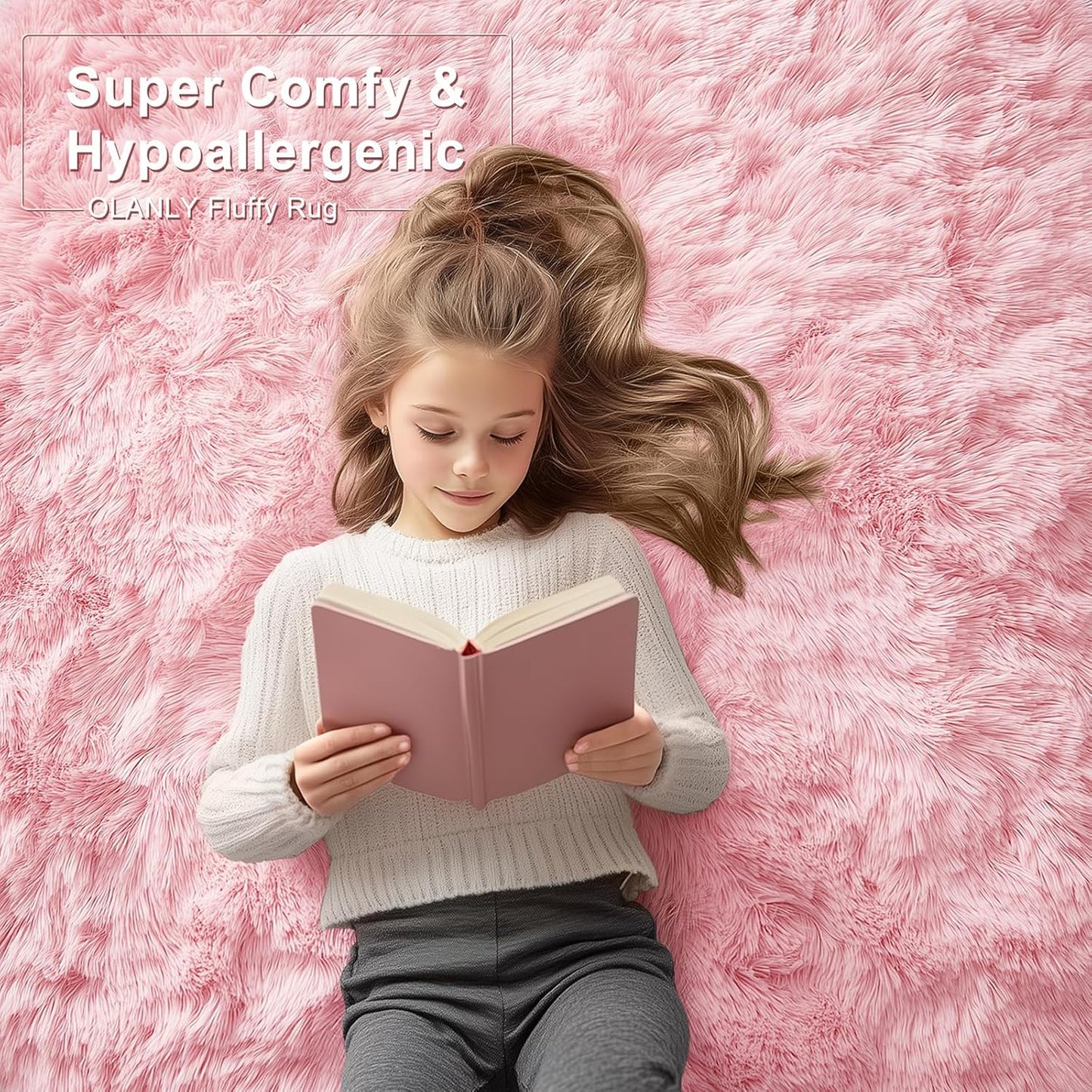 OLANLY Large Area Rug - Soft Fluffy Shaggy Carpet for Living Room & Bedroom | 9x12, Pink