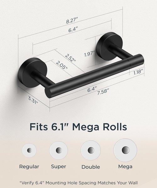 FORIOUS Toilet Paper Holder Wall Mount, Stainless Steel Rustproof Double Post Pivoting Tissue Roll Holder for Bathroom, Commercial Toilet Paper Dispenser, Matte Black