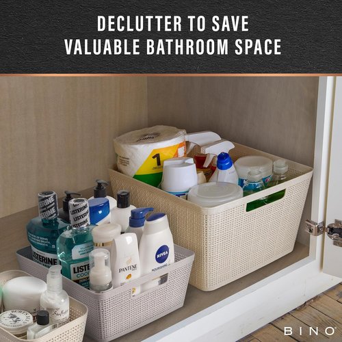 BINO Woven Plastic Basket - Stylish Home Organization, Space-Saving Design | Small Natural 5-Pack