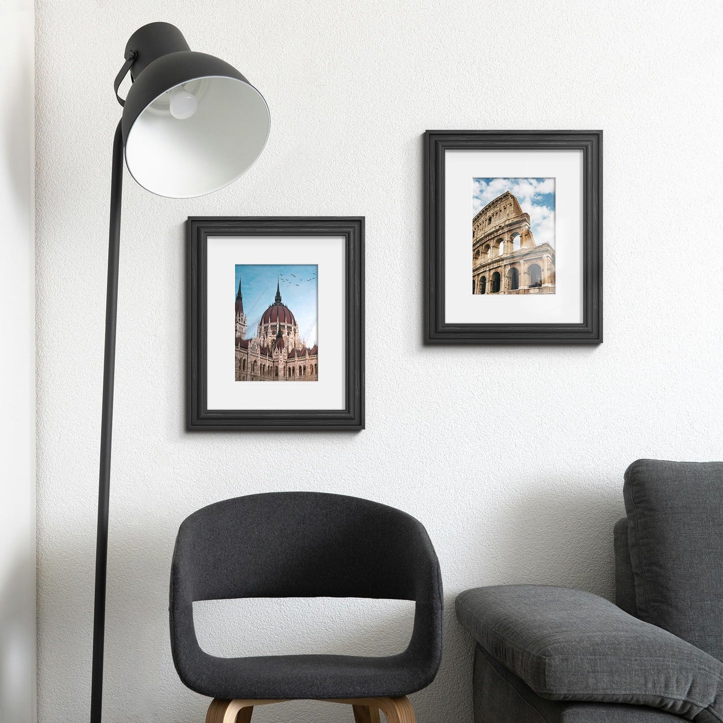 PEALSN 8x10 Picture Frame Set of 6, Display Pictures 5 x 7 with Mat or 8 x 10 without Mat, Wall Gallery Photo Frames for Wall Mounting or Tabletop Display, Black Woodgrain