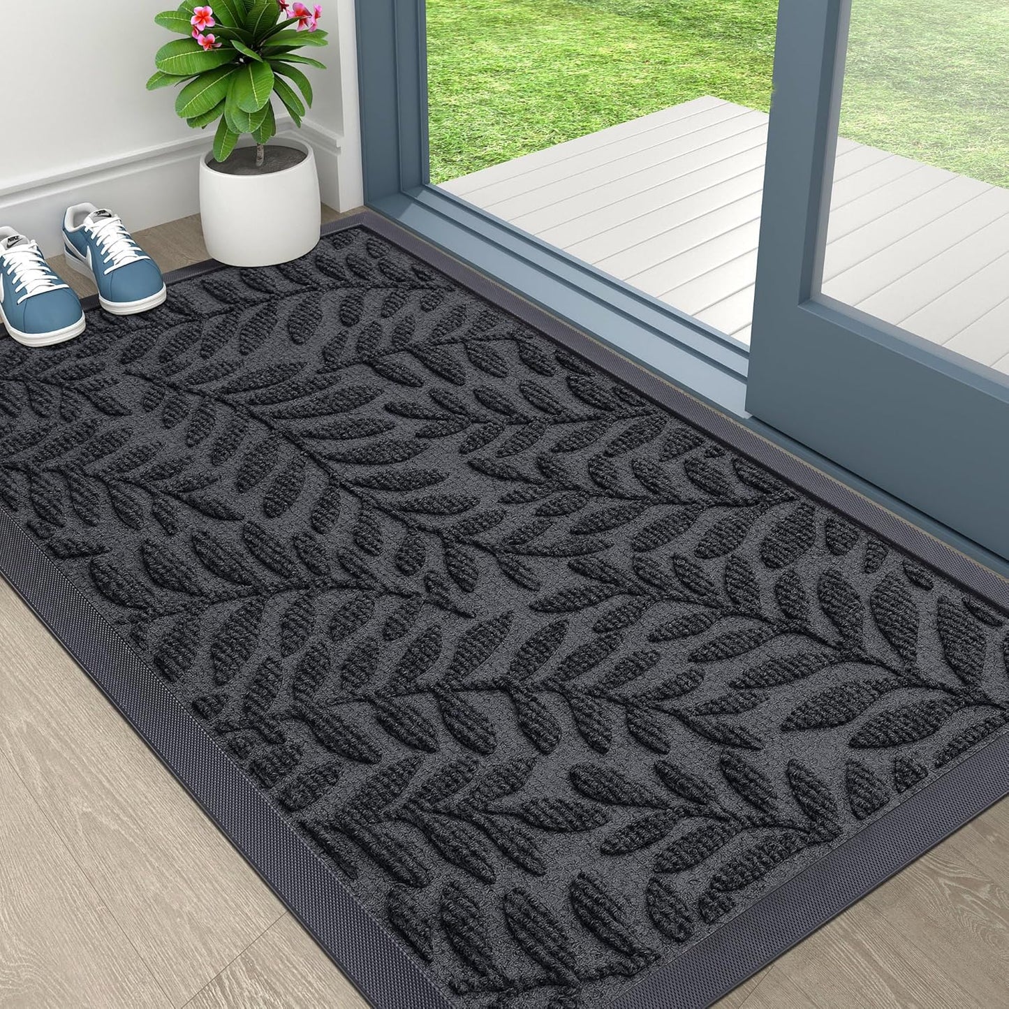 OLANLY Indoor Outdoor Door Mat - Waterproof All-Weather Doormat | Sturdy Natural Rubber, 29.5x17, Medium Grey