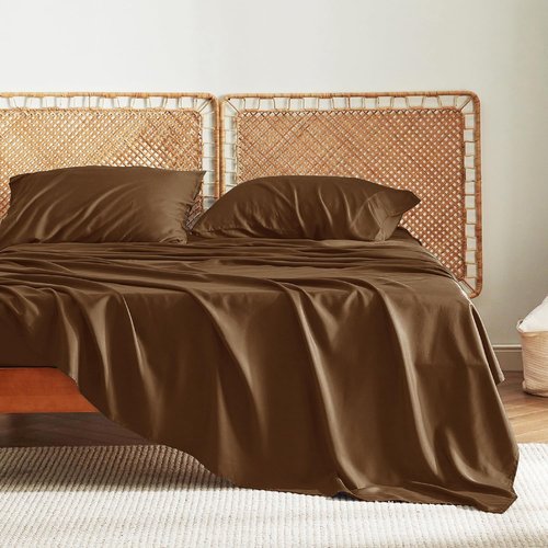 Bedsure Cooling Bed Sheets - Breathable Rayon from Bamboo, Deep Pocket up to 16 Inches, Luxurious Softness in Brown