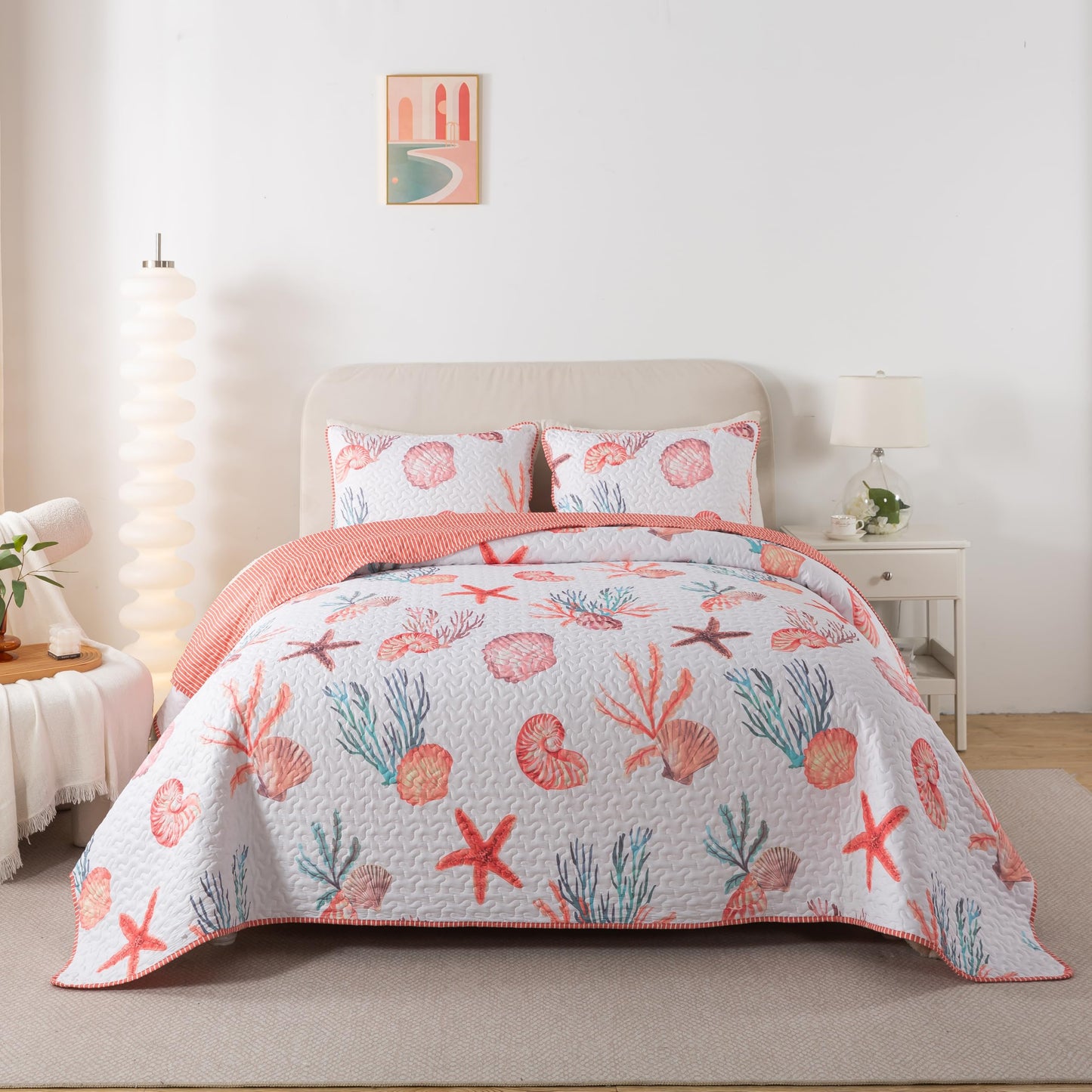 Soul & Lane Seaside Treasures Bedding Quilt Set - King with 2 Shams | Ocean Beachfront Lightweight Quilted Bedspread