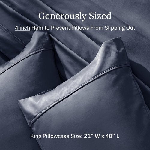 California Design Den King Size Pillowcase Set - 400 Thread Count 100% Cotton Sateen | Soft Indigo Dusty Blue, Set of 2