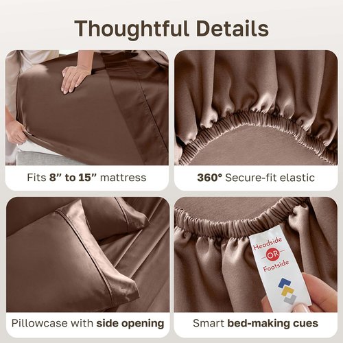 California Design Den Twin XL Bed Sheet Set - 100% Cotton, 400 Thread Count, Silky Smooth Sateen in Espresso Brown
