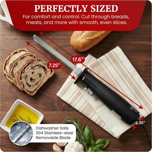 Elite Gourmet EK9810 Electric Knife - Professional Cordless Design with 4 Serrated Blades & Safety Lock