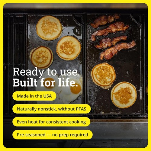 Lodge Double Play Reversible Cast Iron Grill/Griddle - Dual-Sided Heavy-Duty Cookware for Eggs, Pancakes & Burgers - Seasoned Black Finish