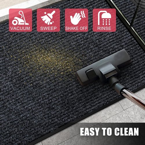 Kuyal Front Door Mat - Heavy Duty 4'x6' Indoor/Outdoor Entrance Mat with Non-Slip Rubber Backing | Black