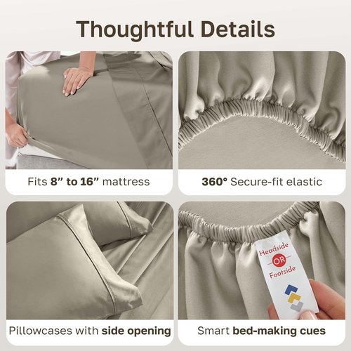 California Design Den Queen Size Bed Sheets Set - 100% Cotton, Silky Smooth Sateen, Deep Pockets, Taupe