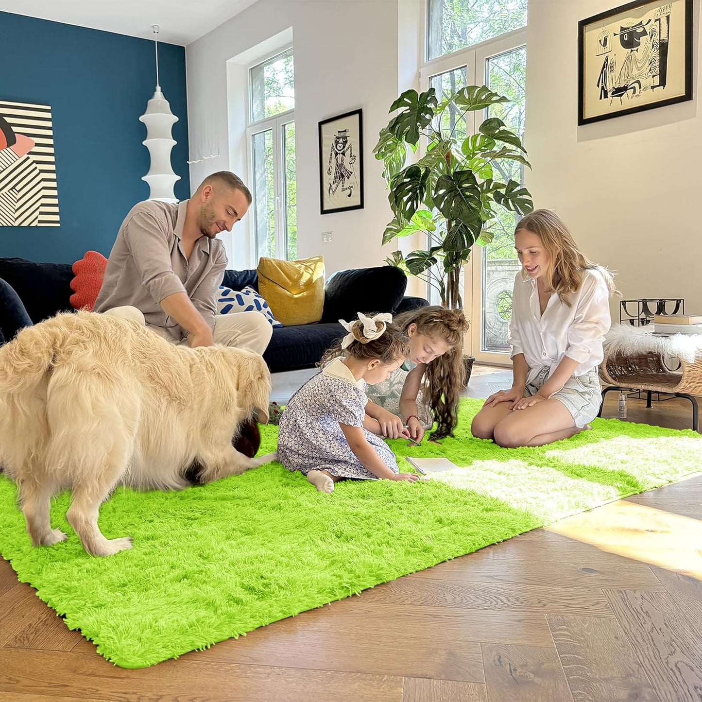 OLANLY 3x5 Soft Fluffy Shaggy Bedside Rug - Machine Washable Indoor Carpet for Kids & Nursery | Lime Green