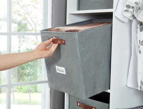 DECOMOMO Storage Cubes - 13x13x13 Fabric Organizer Bins with Labels | 6-Pack in Texture Grey