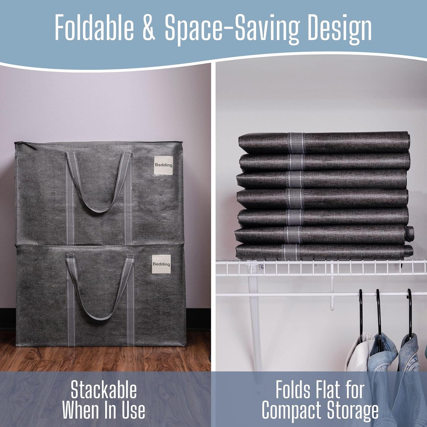 VENO Heavy Duty Moving Bags - Extra Large Storage Solution with Reinforced Handles & Strong Zippers | 4 Pack, Foldable & Reusable