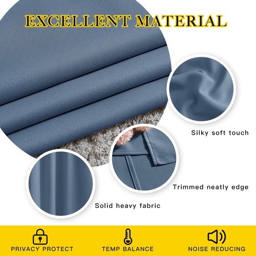 NICETOWN Bedroom Blackout Curtains and Drapes 54" L - Window Treatment Thermal Insulated Solid Grommet Blackout Draperies for Home Office (Stone Blue, 2 Panels=92" Wide)