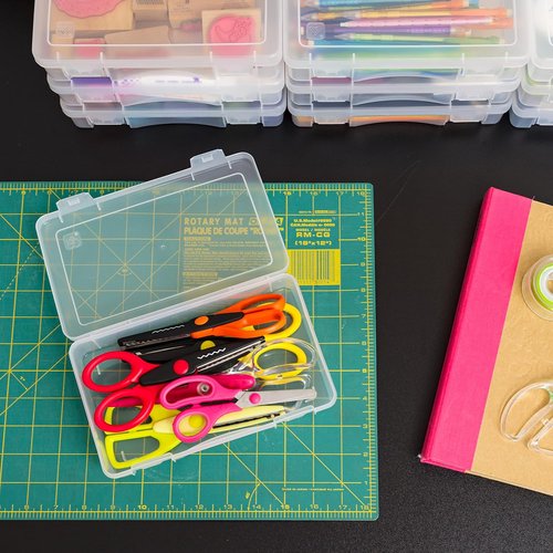 IRIS USA Pencil Case Boxes - 6-Pack Plastic Bead Organizing Containers with Snap Lid | Clear Medium