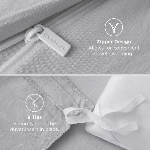 Bedsure Duvet Cover Set - Light Grey Full Size, 3 Pieces of Extra Soft Cotton-Like Polyester with Zipper Closure & Pillow Shams