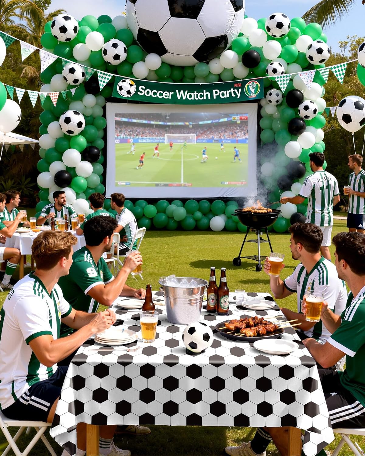 Pureegg Soccer Tablecloths - Disposable 8-Pack, Sturdy Leakproof Rectangle Covers 54 x 108 Inch, White & Black