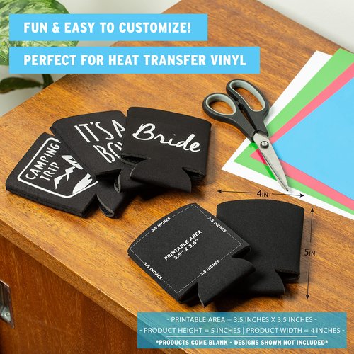 Blank Beer Can Cooler Sleeves (110-Pack) Soft Insulated Beer Can Coolies - HTV Friendly Blank Koolies in Bulk for Beer Cans & Bottles - Black Coolie Blanks for Vinyl Projects & Wedding Favors (Black)