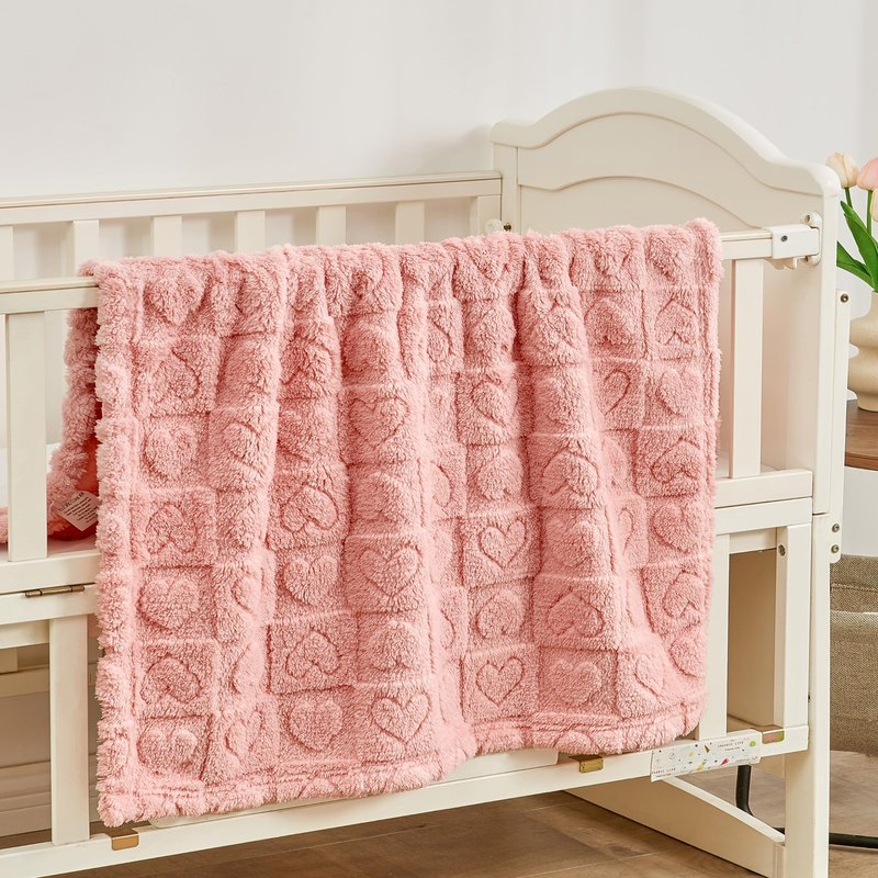 Yurhap Fleece Baby Blanket Heart Checkered Blanket, Ultra Soft Cozy Baby Blankets for Girls Boys, Fluffy Infant Toddler Newborn Receiving Blankets for Crib Stroller 30”×40” (Dark Pink)