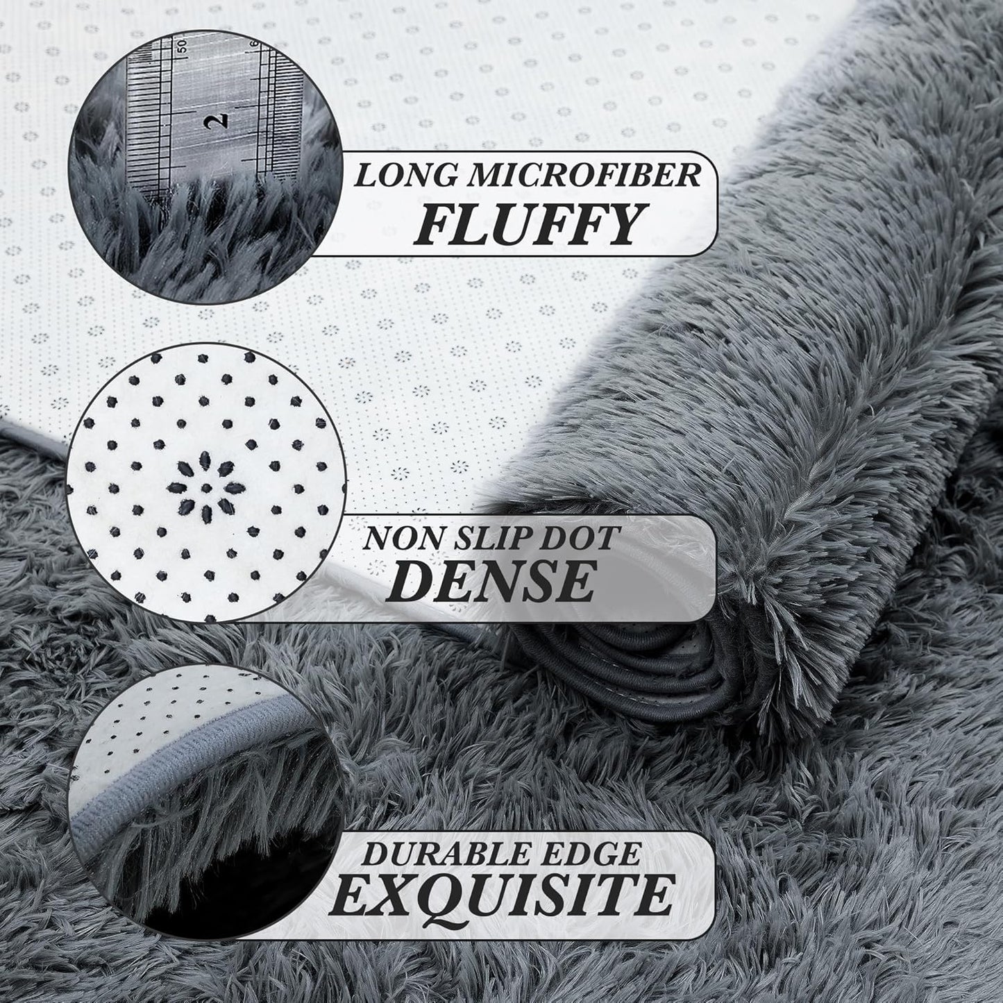 Skiennix Fluffy Area Rug - Soft Grey Shag Carpet for Bedroom & Living Room | 5x7 Plush Design