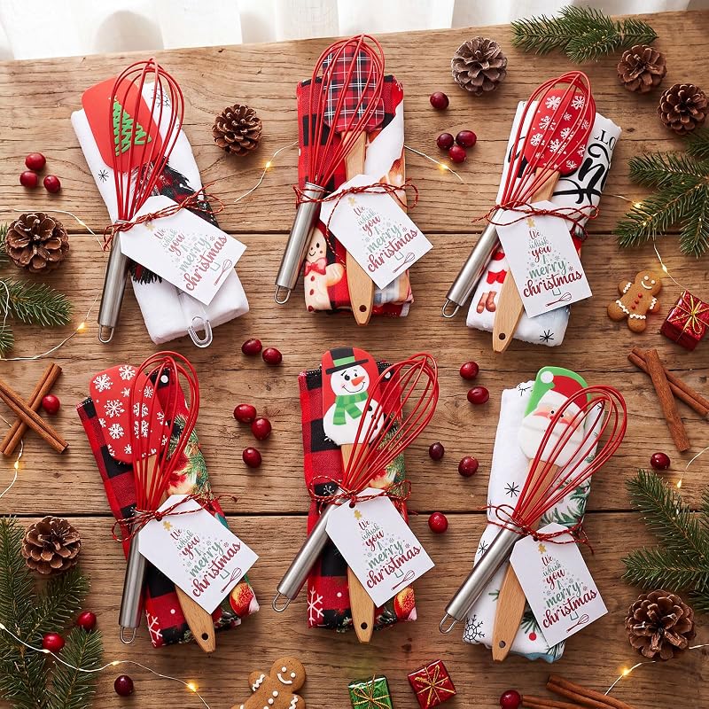 6 Set Christmas Kitchen Tools Gift Set with Buffalo Plaid - Whisks, Spatulas, Towels & Cards (Variation: 6+Buffalo Plaid)