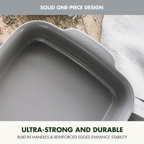GreenPan Premiere 8" Square Cake Baking Pan - Healthy Ceramic Nonstick, Warp-Free, PFAS-Free, Gray