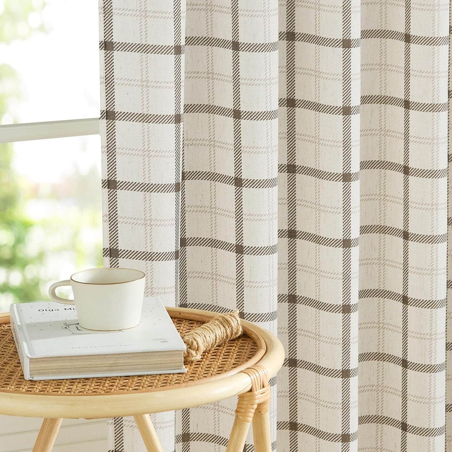 NICETOWN Plaid Window Curtain - 84-Inch Linen Sheer Drapes for Living Room & Bedroom | 52" x 84", White, 1 Pair