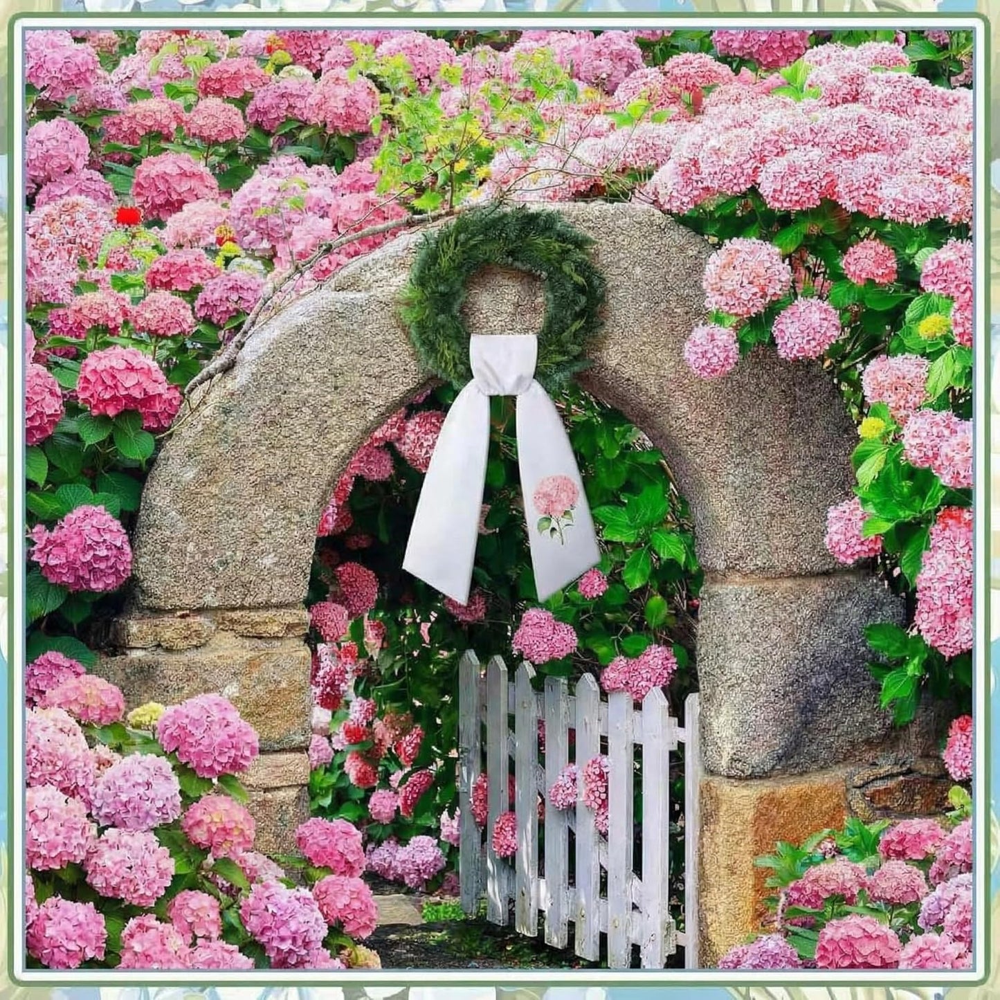 VitalCozy Pink Hydrangea Wreath - Elegant Satin Sash for Front Door Decor | Indoor & Outdoor Use