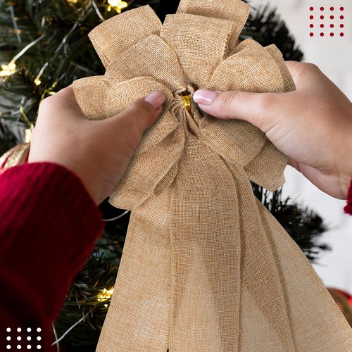 Large Bow for Wreath - 14.9 x 9 Inches Burlap Rustic Tree Topper | Farmhouse Home Decor