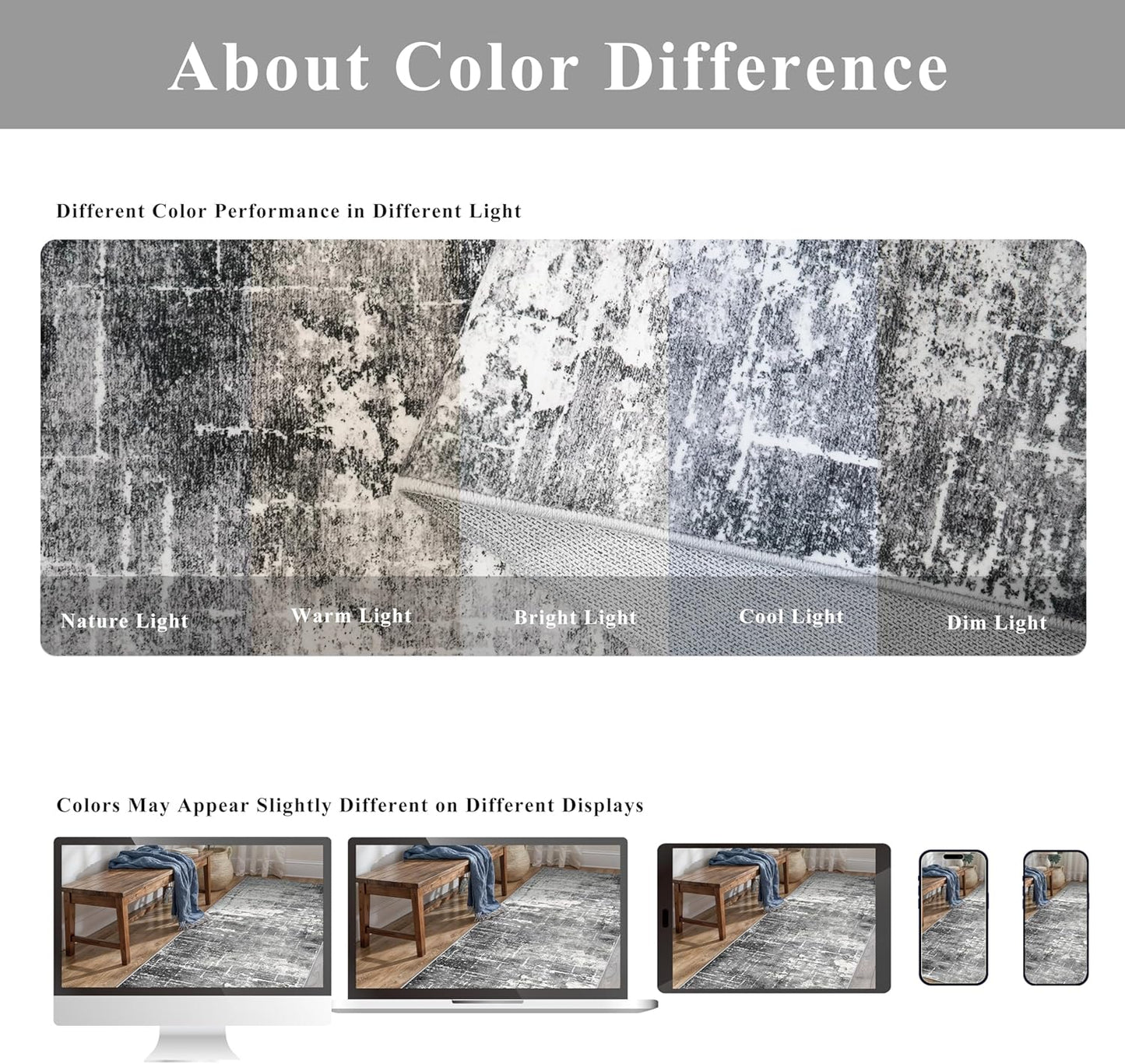 Skiennix Washable Kitchen Area Rug - Non-Slip, Water-Resistant Soft Carpet | 2x5 ft, Black/Grey