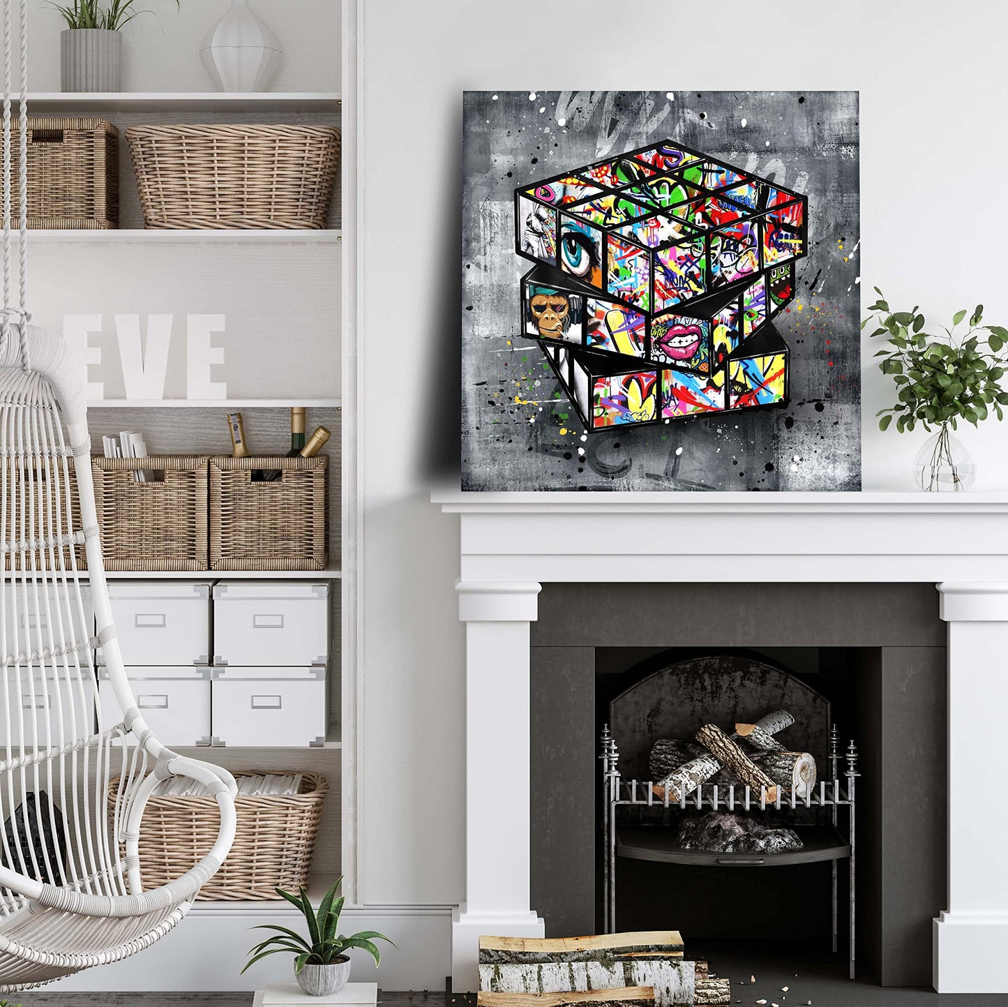 SIXTTART Graffiti Wall-Art - Banksy Canvas Wall Art For Living Room Large Size - Abstract Art Wall Decor - Street Pop Art Modern Art Wall Decor 30" W x 30" H Stretched And Framed Ready To Hang