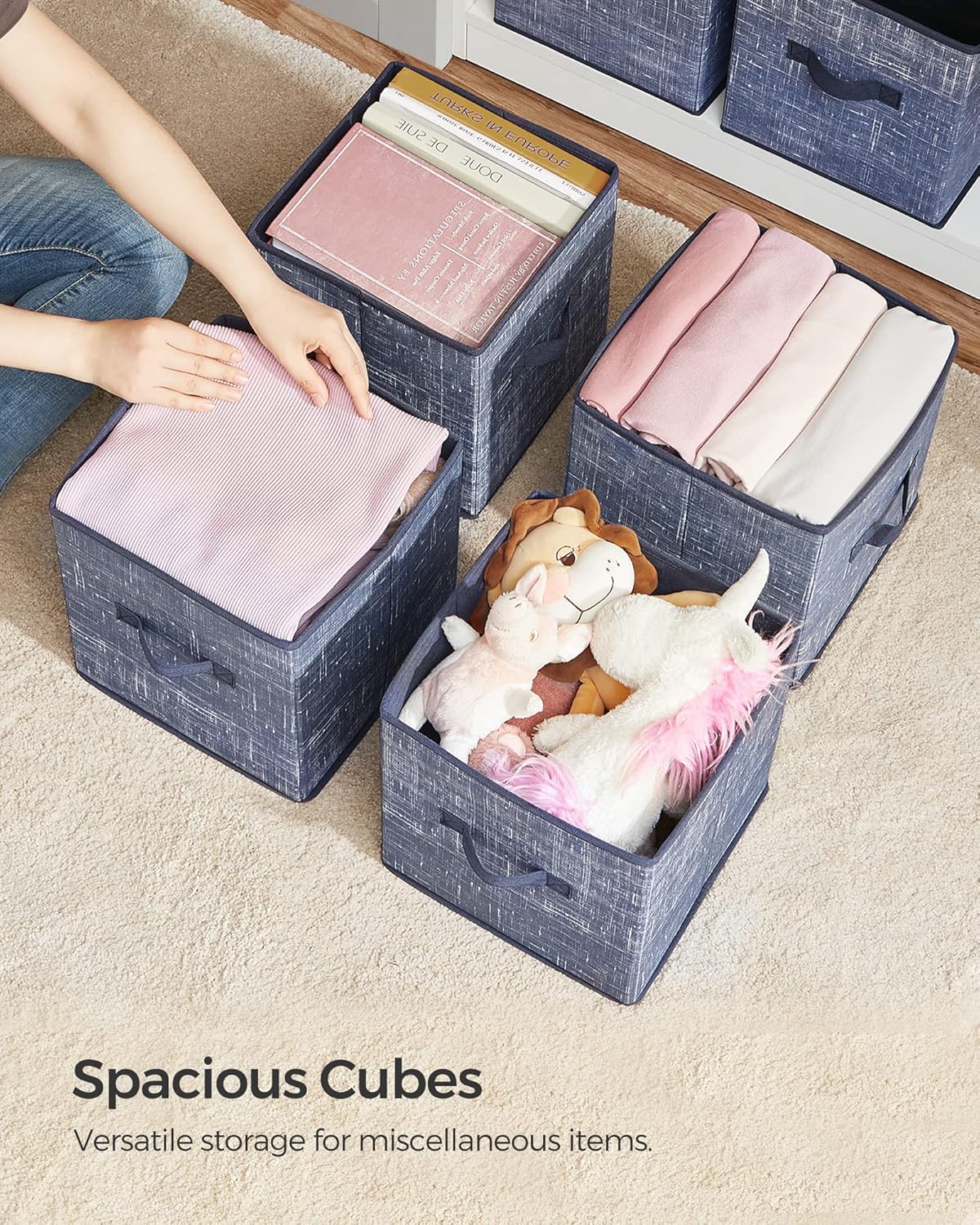 SONGMICS Storage Cubes - 11-Inch Non-Woven Fabric Bins | Set of 6 Foldable Closet Organizers in Misty Blue
