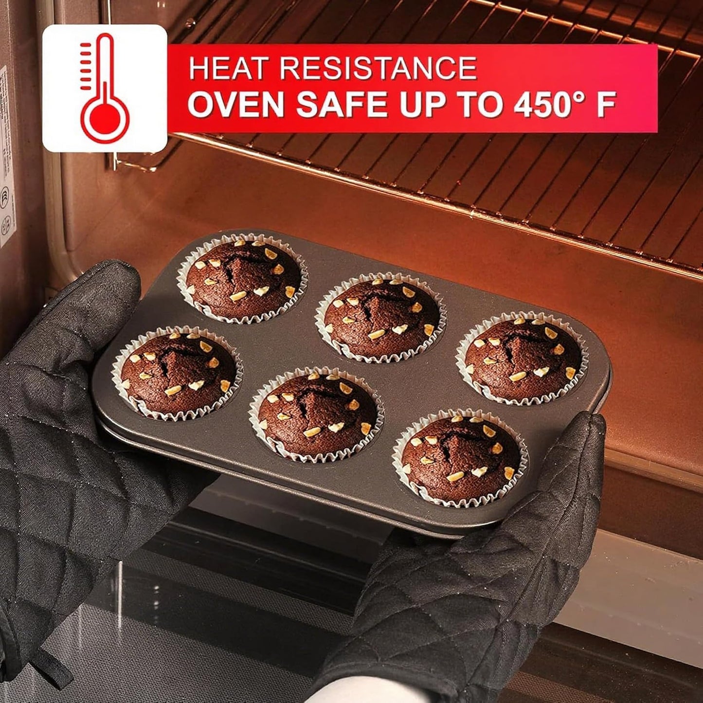 Skiennix 12PCS Nonstick Baking Pans Set - Stackable Bakeware with Wider Grip | Includes Cookie Sheets, Muffin Pan, Loaf Pan, Cake Pan, Roasting Pan, Oven Mitts