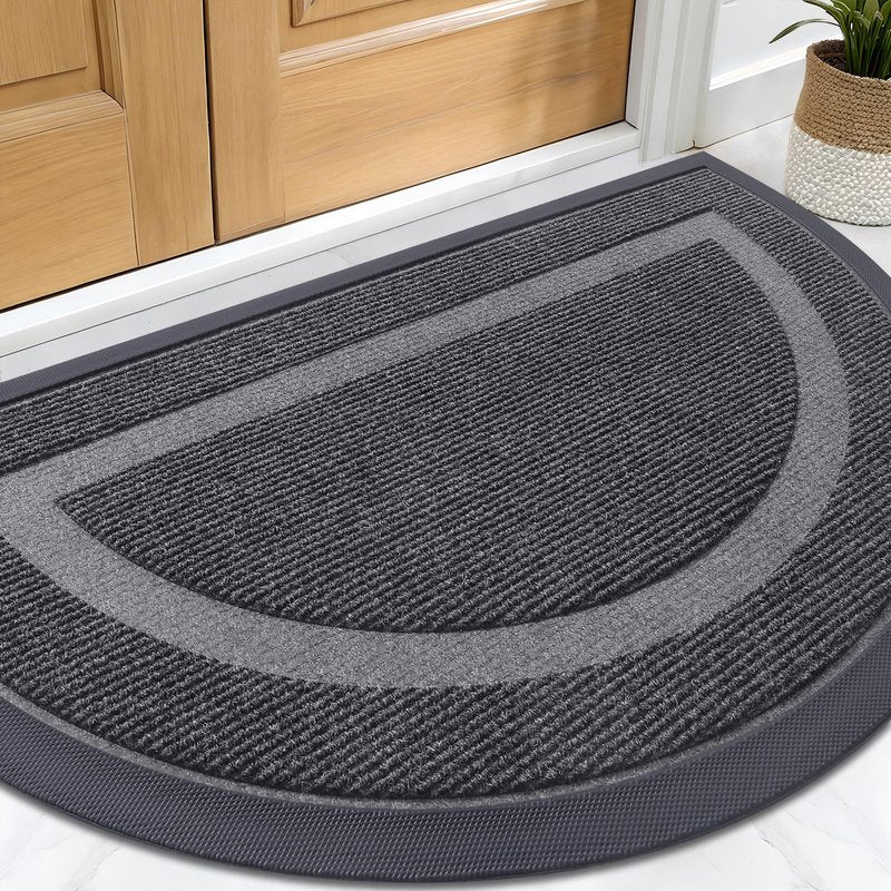 OLANLY Half Circle Door Mat Indoor Outdoor Entrance Welcome, Waterproof All-Season, All-Weather Doormat, Sturdy Natural Rubber, Low Profile, Easy Clean Patio Porch Entryway Mat, 59x34, Grey