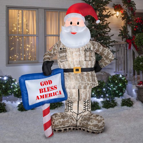 Gemmy Airblown Inflatables 89127X Military Santa with God Bless America Sign