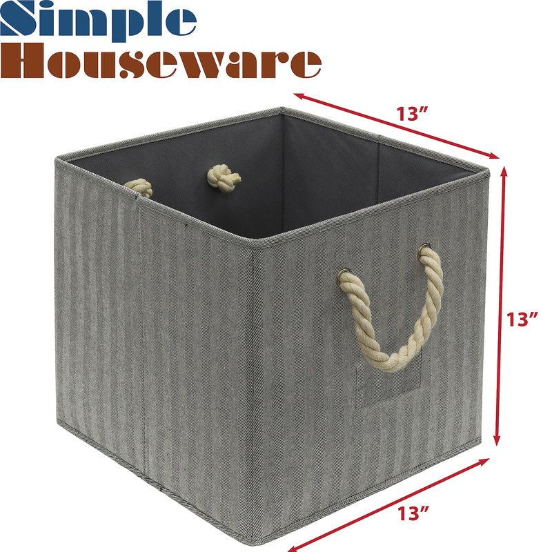 SIMPLE HOUSEWARE 13-Inch Cube Storage Bin With Braided Handles, 3 Pack, Gray