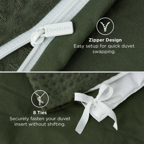 Bedsure Luxury Waffle Duvet Cover Queen Size - Textured Duvet Cover Set, Soft, Breathable Bedding Set (90"x90") with 2 Pillow Shams for All Season, Olive Green, Comforter Not Included