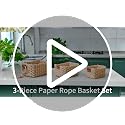 Small Wicker Storage Baskets Set of 3 - Natural Paper Rope with Handles