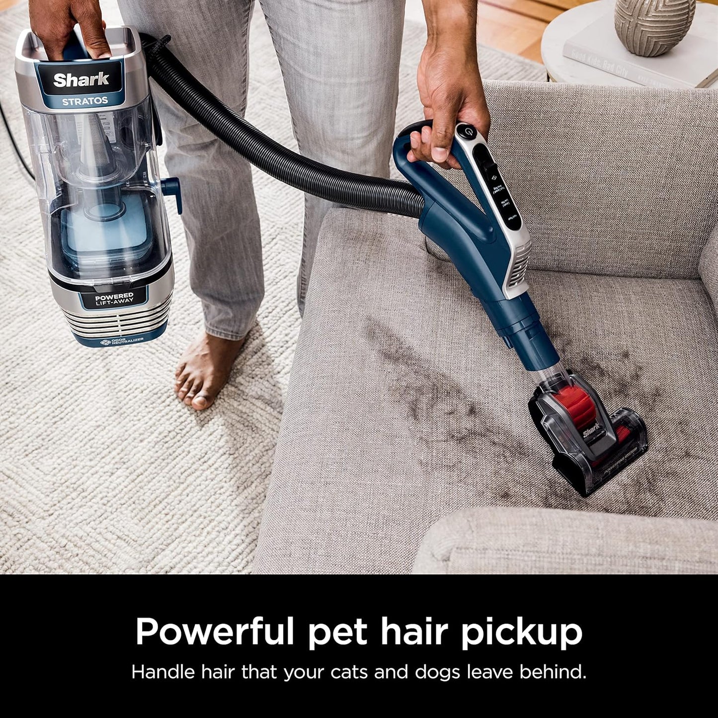 Shark AZ3002 Stratos Upright Vacuum - DuoClean PowerFins & HairPro Technology, Navy (Renewed)
